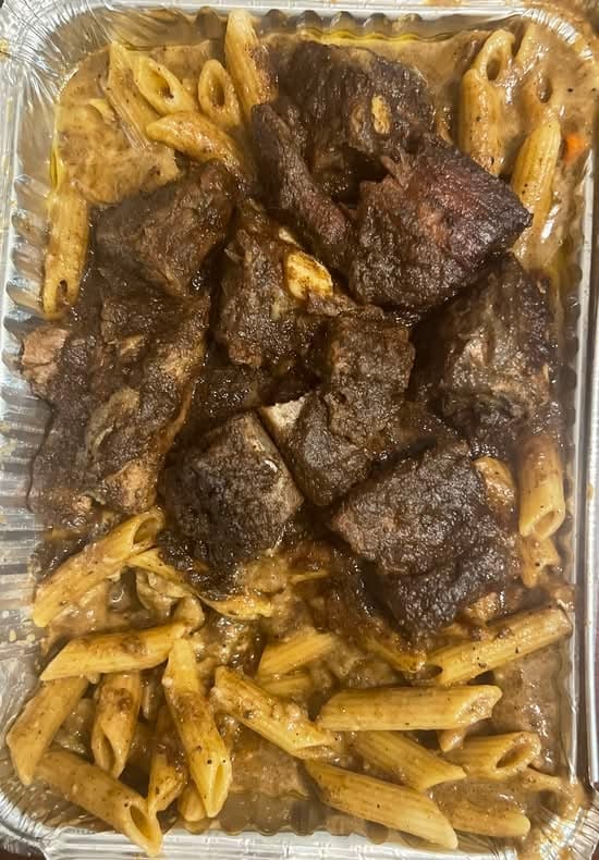 Jerk Ribs with Rasta Pasta.