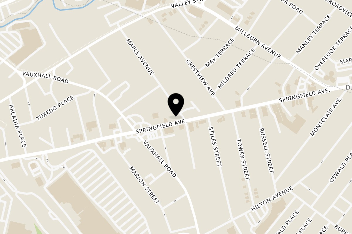 Map showing the location of Cool Runnings Cuisine Vauxhall on 2170 Springfield Ave in Vauxhall